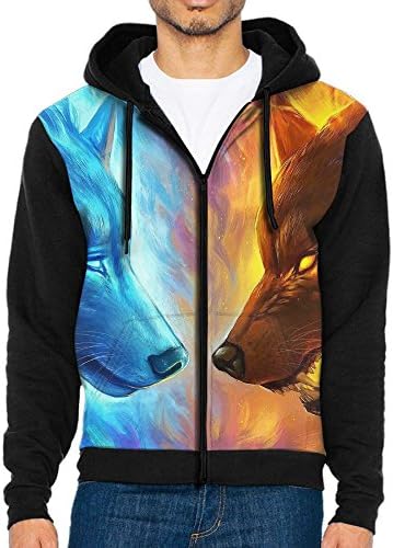 Mdad Adult Mens 3D Digital Realistic Printed Fire Fire Wolf Zipper Raglan Hooded Shirts Coat Pullover Sweatshirt Hoodies With Pocket M