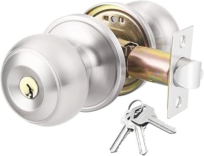 AMOTOFO Door Knob Lock Privacy Bedroom Exterior Keyed Satin Stainless