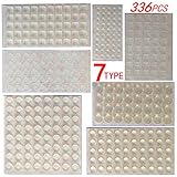 HS007 Clear Rubber Feet Bumpers Pads 336 Pieces, Type 7 Self Adhesive Transparent Stick Bumper Noise Dampening Buffer Bumpers for Door Drawers Glass Tops Cutting Boards Picture Frames Small Furniture