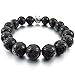 INBLUE Men,Women's 12mm Alloy Energy Bracelet Link Wrist Energy Stone Lava Rock Black Silver Tone Bead