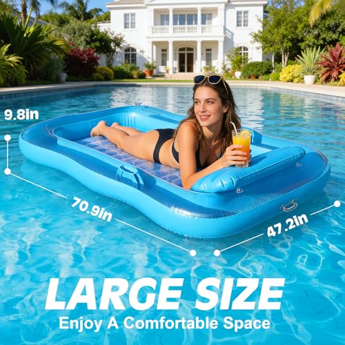 Shinepool Inflatable Tanning Pool Lounger, 71"x48" Tanning Bed Pool Floats w/Pillow & Cup Holders, Thicken Sutan Lounge Float for Adults, Blow Up Sunbathing Floatie Raft for Backyard Lake Water Party