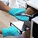 Cotton Quilted Mini Oven Mitts Kitchen set with Silicone Printing Non-slip Grip Heat Resistant, Puppet Mini Oven Gloves set of 2 for BBQ Cooking Baking, Grilling, Machine Washable Women and Men Aqua