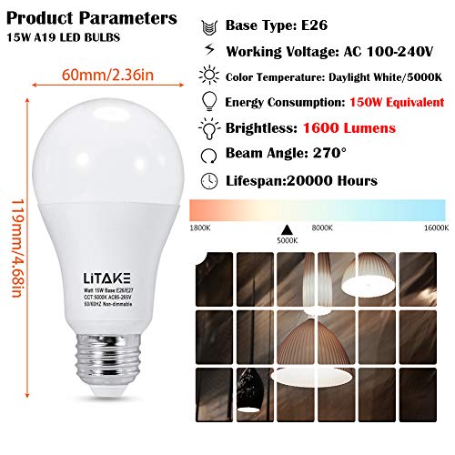 Litake A19 LED Bulbs 150 Watt Equivalent,5000K Daylight LED Light Bulbs