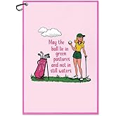 Juoqg May The Ball Lie in Green Pastures Pink Golf Towel, Funny Golf Bag Towel with Clip, Golfing Accessories for Women, Golfing Gifts for Golfer Mom Daughter, Birthday Gifts for Sport Lover Friend