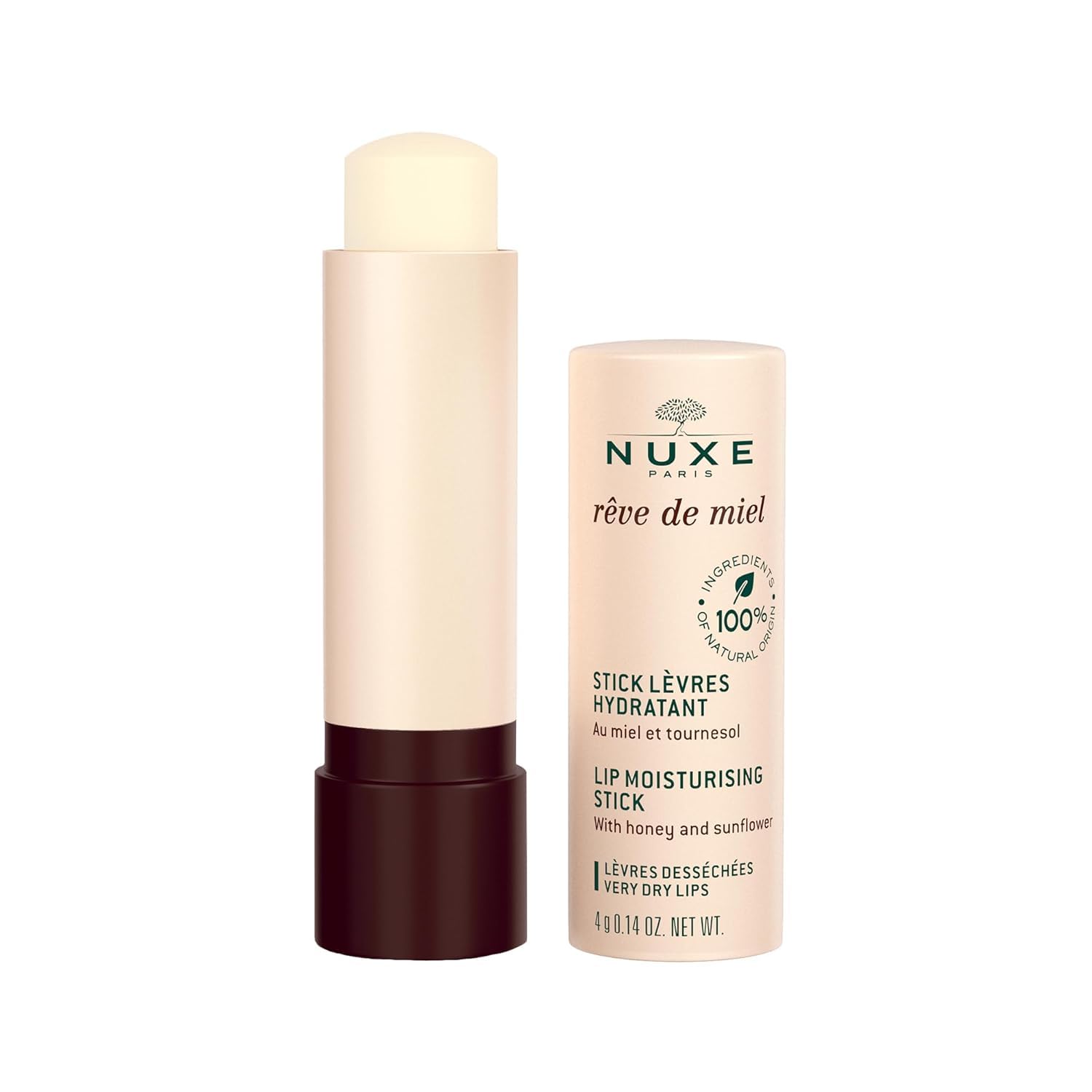 NUXE Rêve de Miel Lip Stick - 100% Natural Organic Moisturizer for Cracked & Dry Lips With Shea Butter & Vitamin E, 0.14 Oz