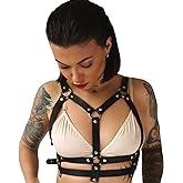 Wiwpar Punk Black Leather Chest Harness Body Waist Chain Belt Rave Nightclub Sexy Belly Bra Jewelry Accessory for Women Girls