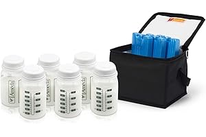 Ameda MYA Cool N Carry Breast Milk Storage System | Includes Insulated Nylon Carry Bag, 3 Freezer Packs, 6 4oz. Bottles with 2-Piece Lock-Tight Caps