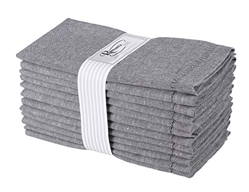 Ramanta Home 12-Pack 100% Hemstitched Cotton Dinner Napkin Oversized 20x20 - Chambray Cloth Napkin Soft Absorbent Comfortable for Events and Daily Use - Charcoal - Thumbnail 5