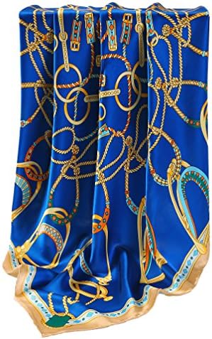 Grace Scarves 100% Silk Scarf With Hand Rolled Edges, Large, Equestrian Yoke, Blue