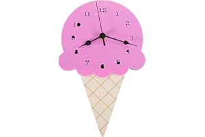 Veemoon Ice Cream Shaped Wooden Wall Clock for Kids Bedroom with Accurate Time Display and Decorative