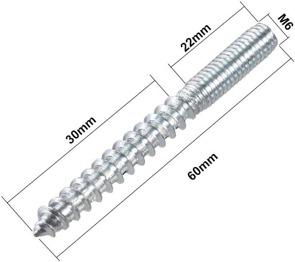 sourcing map M6 Hanger Bolts Length 2-3/8"(60mm) Double Headed Bolts Self-Tapping Screw 6mm Wood Joint Furniture Legs 12pcs - Image 3