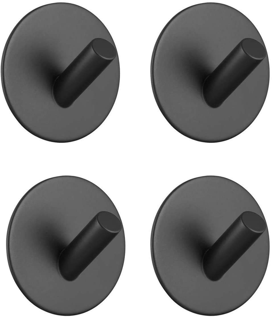 Melairy 4PC Bath Towel Hook Self Adhesive Black Sticky SUS 304 Stainless Steel Robe Hooks Robe Hook Heavy Duty Door Hooks Hanger for Bathrooms,Kitchen,Lavatory Closet Black