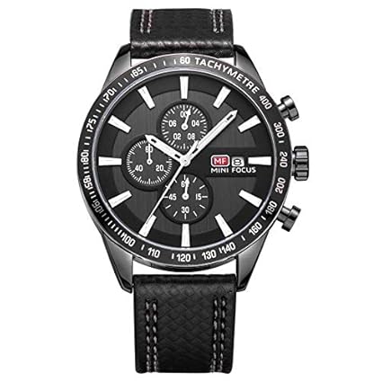 Mini Focus Fashion Men Watch Casual Quartz Watch, Chronograph Calendar Waterproof Genunie Leather Watch MF0029G.04