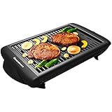Excelvan Indoor Electric Classic Plate Barbecue Grill Adjustable Temperature Easy Clean, 1120W, Black