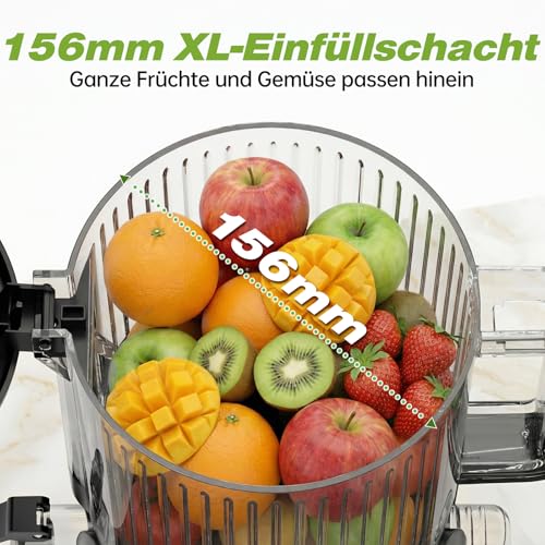 Kutixth Juicer 450 W Slow Juicer with 156 mm Feeding Slide | 3L capacity, cold press, high juice yield, BPA-free, for whole vegetables and fruit