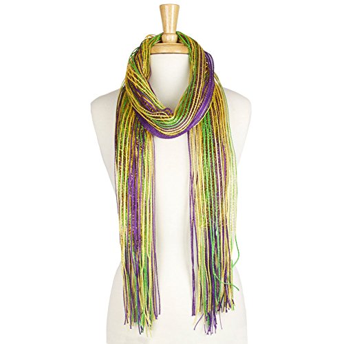Mardi Gras Lulex Metallic Tassel Long Bufanda Scarf (Purple) - By Feria Mode