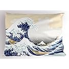 Lunarable Wave Pillow Sham, Hokusai Pattern Japanese Ukiyoe Themed Asian Oriental Sketch Style Ocean, Decorative Standard Queen Size Printed Pillowcase, 30 X 20 Inches, Navy Blue Beige White