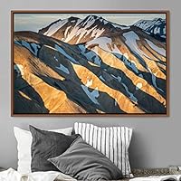 Framed Canvas Wall Art Mountainscape Aerial Dramatic Landscape Mountain Top Multicolor Photography Realism Rustic Warm - 16x24 inches