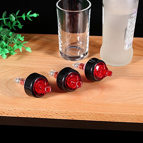 Automatic Measure Liquor Pourers, Plastic Measured Liquor Spirit Pourer Free Flow Wine Bottle Pour Spout Stopper Transparent for Home Bar (Red, 6)