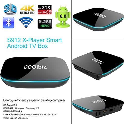 Smart TV Box, EEDI Coolbiz S912 X-Player Smart Android TV Box Android 6.0 Internet Media Device &amp; Game Player,Octa Core 2GB DDR3+16GB ,dual WiFi 2.4G 5G Bluetooth 4.0 4K FULL HD Streaming Media Player