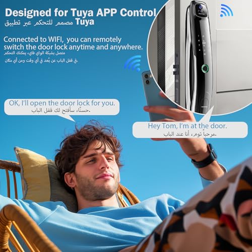 Makayuron Smart Door Lock, 7IN1,3D Face Recognition,Palmprint, Fingerprint, IC card,Passcode,Mechanical keys.Tuya app supported.Equipped with 6068 mortise,Class C lock cylinder (M03-FH)