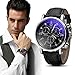 COOKI Mens Quartz Watch, Unique Analog Business Casual Fashion Wristwatch,Clearance Cheap Watches with Comfortable PU Leather Band-W05,Black