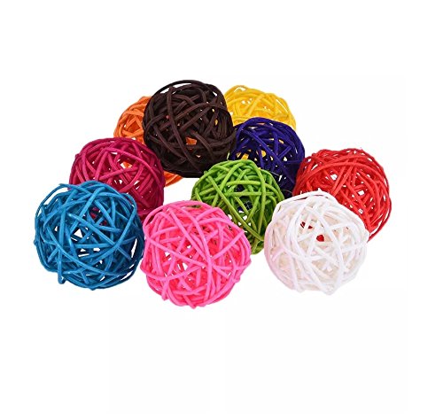 Stock Show 10Pcs/Pack 1.57" Rattan Balls Bird Chew Toy DIY Accessories Toy for Parrot Budgie Parakeet Cockatiel Conure Lovebird Finch Macaw African Grey Cockatoo(Color Assorted)
