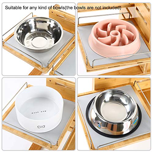 FOREYY Adjustable Raised Dog Bowls,Bamboo Elevated Feeder Stand with