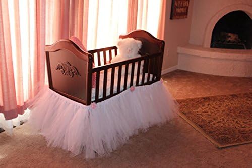 Handmade Tulle Crib Skirt in White for Baby for Baby Girl/Boys, Birthday Party Decoration,Baby Shower&Baby Room Decorative (L×W×H=150×100×40cm)…