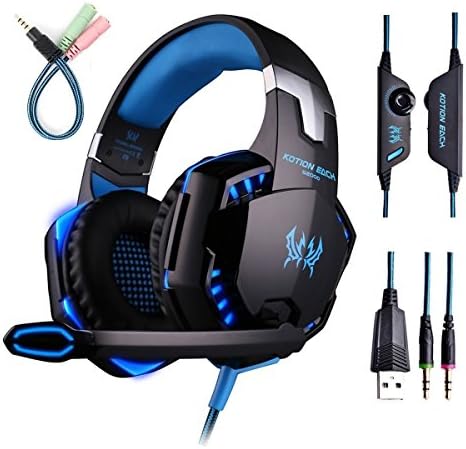 VJJB Gaming Headset,Computer Stereo Gaming Headphone for PS4 Stereo Heasets,Mac,Xbox One,Noise Cancelling Over-Ear Headphones with Mic, LED Light, Bass Surround, Soft Memory Earmuffs