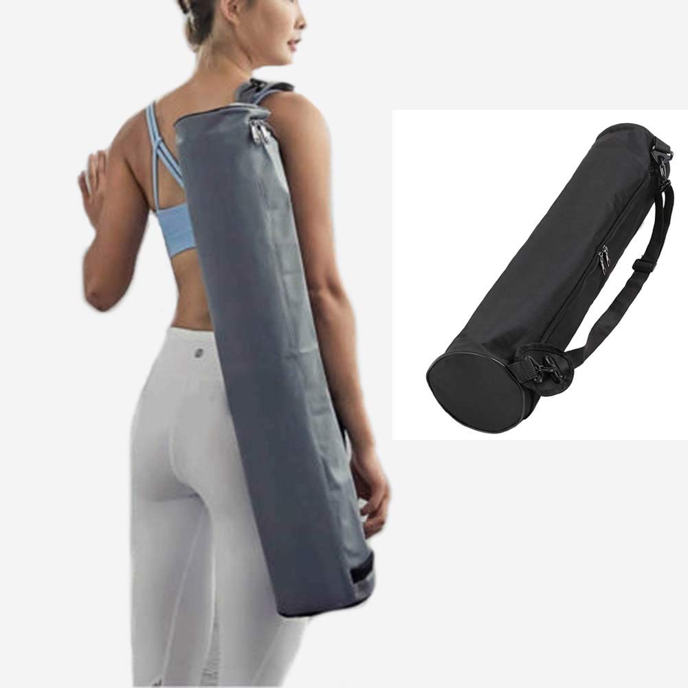 Dusenly Portable Waterproof Yoga Mat Carry Bag - Durable Water-resistant Oxford Cloth Canvas Fitness Pilates Mat Shoulder Bag (Black)