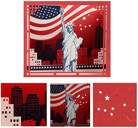 JZOEOEU Statue Of Liberty Pop Up Greeting Card New York 3D Travel Anniversary Cards Laser Cut Unique Holiday Postcard Thank You(Red)