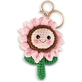 MyfavoriteK Handmade Crochet Sunflower Keychain for Women Girls, Handbag Purse Charm Cute Key Chain for Car Keys Smile Gift