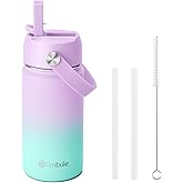 Fimibuke Kids Insulated Water Bottle - 14oz BPA-FREE 18/8 Stainless Steel Travel Tumbler Leak Proof Double Wall Vacuum Kid Cup with Straw Metal Water Bottle for School Boys Girls(1 Pack, Cotton Candy)