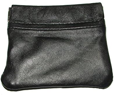Black Leather Squeeze Coin Purse For Men and Women Holds Coins and Dollars By NPGD