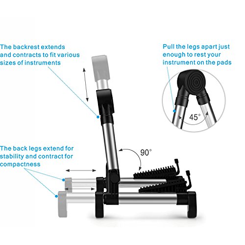 Flexzion Guitar Stand Folding Adjustable A-Frame Floor Portable Instrument Stand Rack Holder for Acoustic Electric Classical Guitar and Bass, Violin, Ukulele, Banjo, Mandolin Portable Lightweight