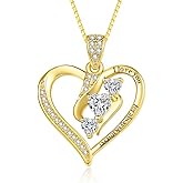 CupidGift Heart Necklaces for Women 14K 18K Gold Plated Dainty Heart Birthstone Necklace Everyday Jewelry Anniversary Christmas Birthday Gifts for Wife Mom