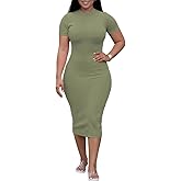 TOPSRANI Women Sexy Midi Dress Bodycon Casual Sleeveless Basic Ruched Tank Summer Club Party Dresses