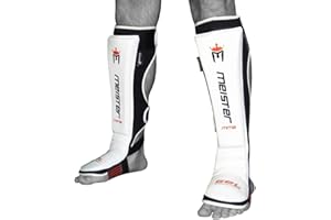 Meister Edge Leather Instep Shin Guards w/Gel Padding (Pair) - White