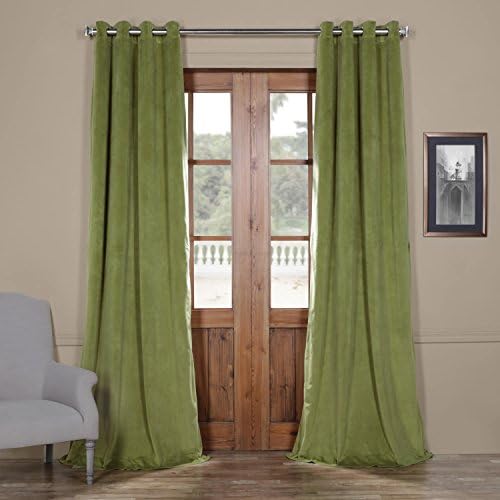 Half Price Drapes VPCH-160412-108-GRBO Signature Grommet Blackout Velvet Curtain, Perenial Green, 50 X 108