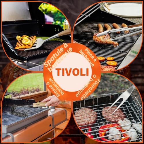 TIVOLI BBQ Utensils Set of 4 Premium Stainless Steel Barbecue Utensils with Safe Wooden Handles - Gifts of