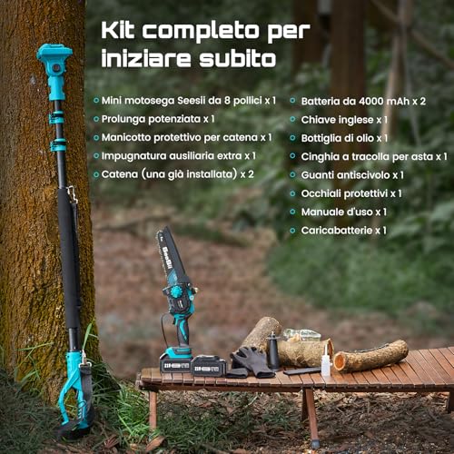 SEESII PS810 8 Inch Cordless Telescopic Chainsaw & Mini Chainsaw, 2-in-1 Electric Pruning with Rod, Reaches up to 16 Ft Mini Brushless Saw for Garden Cutting