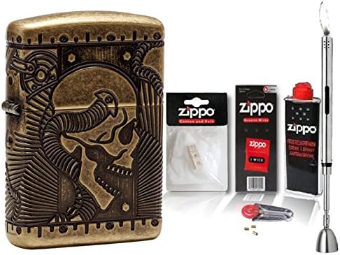 Zippo Choice 2017 Zippo Steampunk Skull Antique and Accessories Choice + R S Lighter Chrome