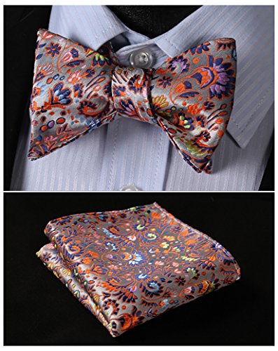 Setsense men s floral jacquard woven self bow tie set o…