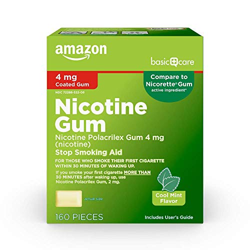 AMAZON BASIC CARE NICOTINE POLACRILEX COATED GUM 4 MG (NICOTINE), COOL MINT FLAVOR, STOP SMOKING AID, 160 COUNT