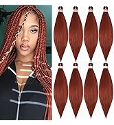 WOME Pre-stretched Braid Professional Braiding Hair Extension Dark Red 26 Inch 8 Packs Hot Water ...