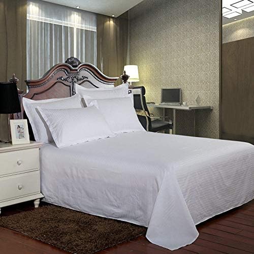 zlzty White Hotel Family Satin Flat Sheet 100% Cotton Solid Color Stripe Bedspread Bed Sheet,Single Duvet Cover,Bedding Set@White_1 Sheet 200x240cm