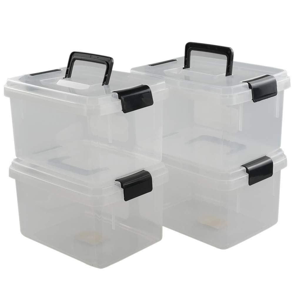 Fosly 4 Set of Transparent Plastic Storage Boxes with Lids Clip, Small Plastic Box with Lid