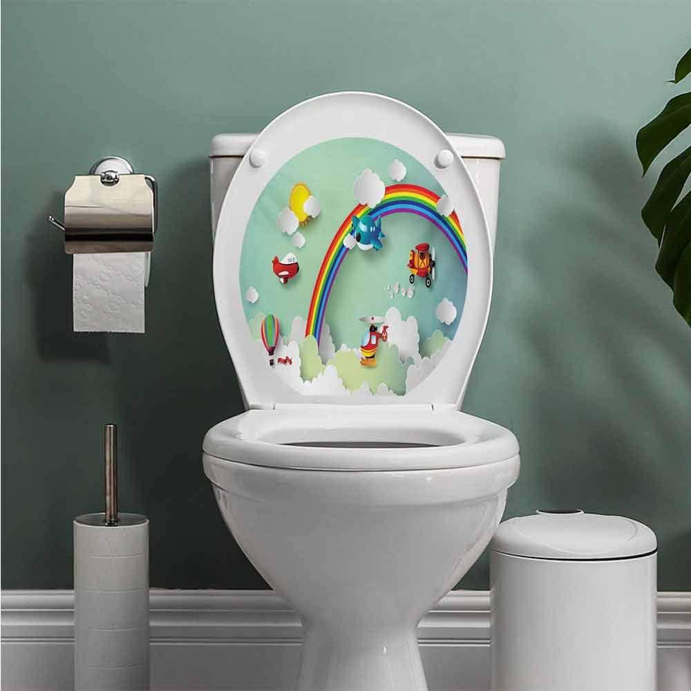 Auraise Heybee Children Toilet Seat Tattoo Cover Plane Hot Air Balloon Helicopter Flying On Rainbow Sunny Sky Happy Baby Illustration Vinyl Bathroom Decor Multi W8xl11 Inch Home Kitchen Cjp Org In