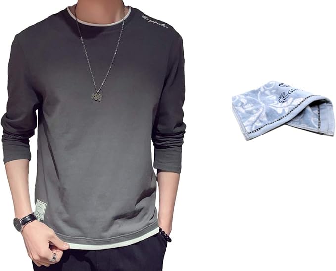 Amazon Glowsky メンズ 長袖 Tシャツ セット 無地 かっこいい おしゃれ L グレー Tシャツ カットソー 通販